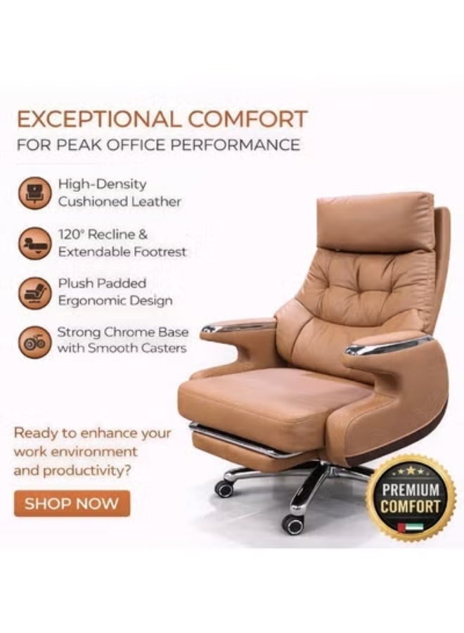 FURALUX Executive Boss Reclining Office Chair with Retractable Footrest, High-Back Ergonomic Manager Chair in Premium Faux Leather, Adjustable Height, 360° Swivel Luxury Seating for Home & Office - Image 3