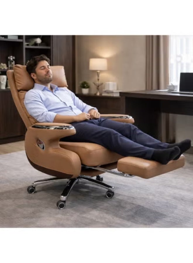 FURALUX Executive Boss Reclining Office Chair with Retractable Footrest, High-Back Ergonomic Manager Chair in Premium Faux Leather, Adjustable Height, 360° Swivel Luxury Seating for Home & Office - Image 5