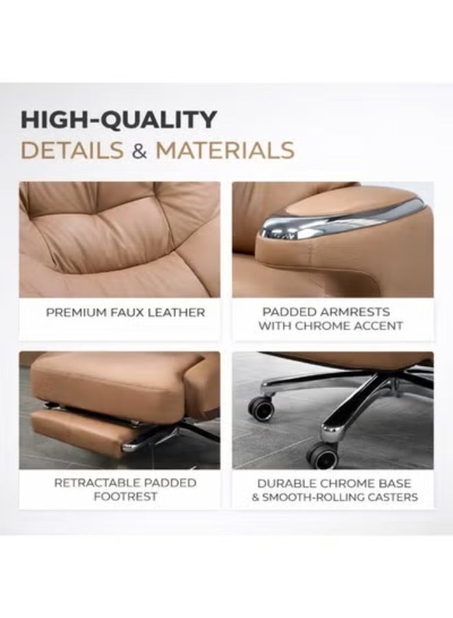 FURALUX Executive Boss Reclining Office Chair with Retractable Footrest, High-Back Ergonomic Manager Chair in Premium Faux Leather, Adjustable Height, 360° Swivel Luxury Seating for Home & Office - Image 2