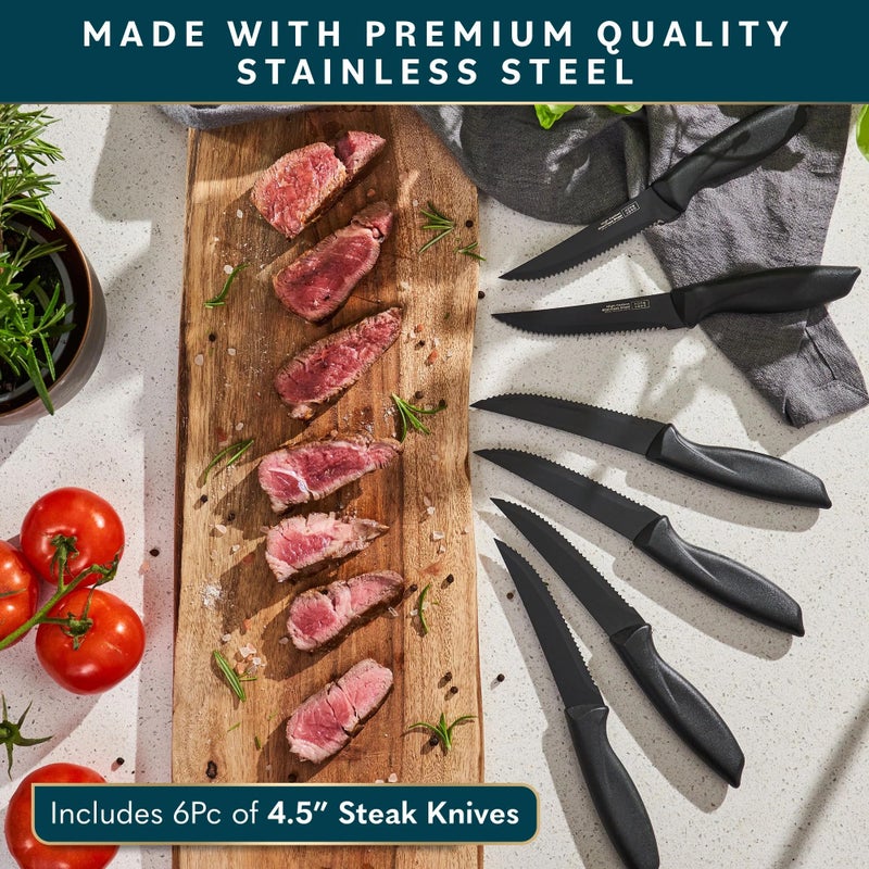 هوم هيرو Home Hero Kitchen Knife Set - Wooden Knife Block Organizer - High Carbon Stainless Steel Blades - Ergonomic Handles with Built-In Sharpener u0026 Kitchen Scissors - 16 Pcs, Acrylic Black - Image 4