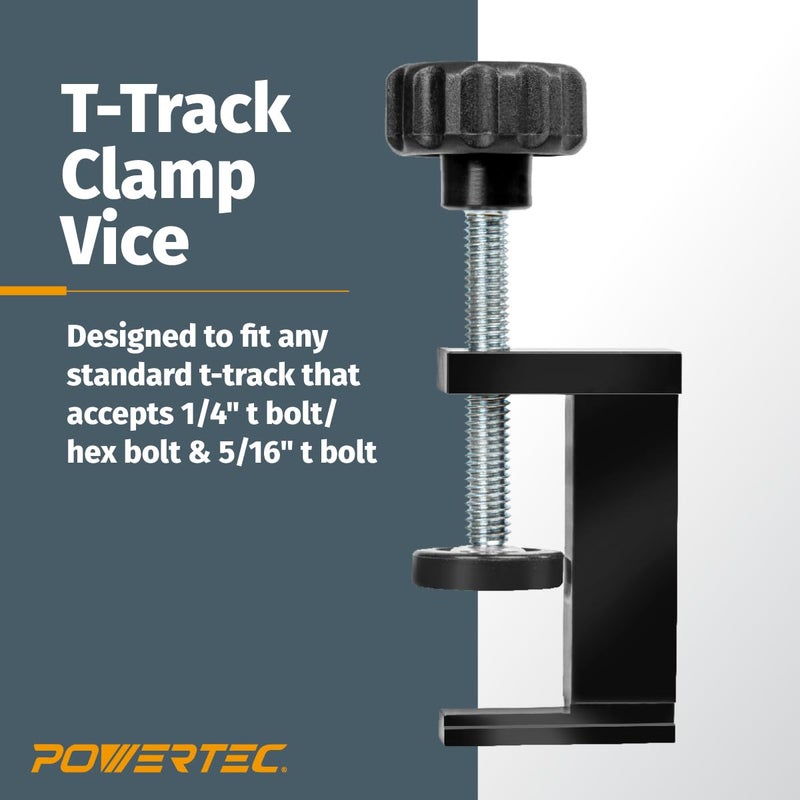 POWERTEC T Track Clamp for T Track Accepting 1/4” T bolt/Hex Bolts & 5/16" T Bolt, Hold Down Clamp for Track Saw Guide Rail, T Track, 1/4" T Track, Combo T Track, Multi T Track Fence, 2PK (71439) - Image 4
