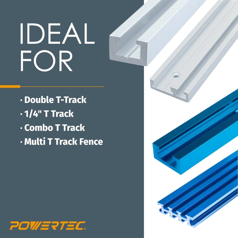 POWERTEC T Track Clamp for T Track Accepting 1/4” T bolt/Hex Bolts & 5/16" T Bolt, Hold Down Clamp for Track Saw Guide Rail, T Track, 1/4" T Track, Combo T Track, Multi T Track Fence, 2PK (71439) - Image 2
