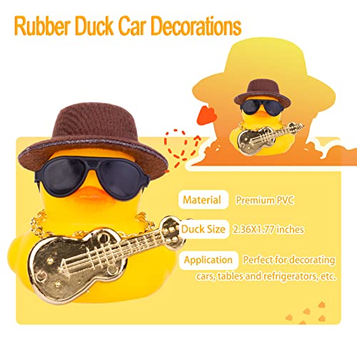 MuMyer Car Rubber Duck Ornaments Yellow Duck Car Dashboard Decorations with Mini Top Hat Guitar Sunglasses Necklace(G1) - Image 3