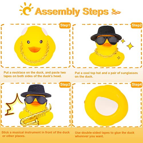 MuMyer Car Rubber Duck Ornaments Yellow Duck Car Dashboard Decorations with Mini Top Hat Guitar Sunglasses Necklace(G1) - Image 5