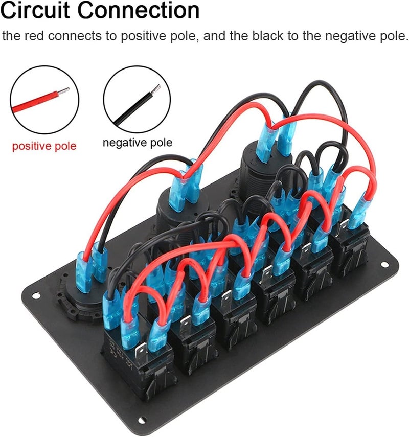 DEMULAX 6 Gang Rocker Switch Panel with Dual USB Ports - Image 3