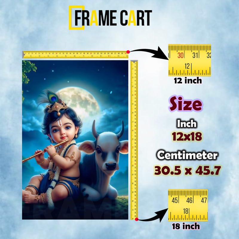 Frame Cart Baby Krishna Poster - Bal Gopal Photo | Kanha Ji Religious photo for Pregnant Women Bedroom Wall | Unframed Vinyl Poster 12x18 (Design 14) - Image 4