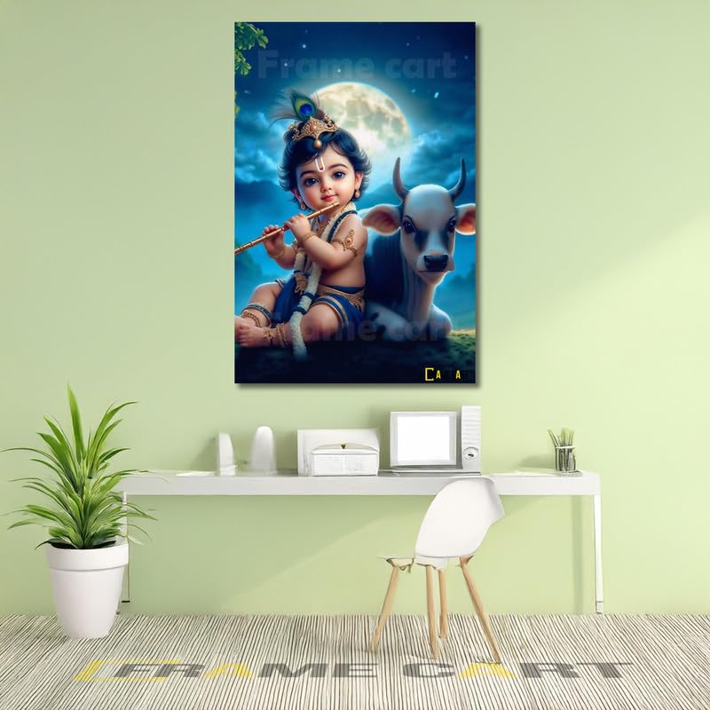 Frame Cart Baby Krishna Poster - Bal Gopal Photo | Kanha Ji Religious photo for Pregnant Women Bedroom Wall | Unframed Vinyl Poster 12x18 (Design 14) - Image 2