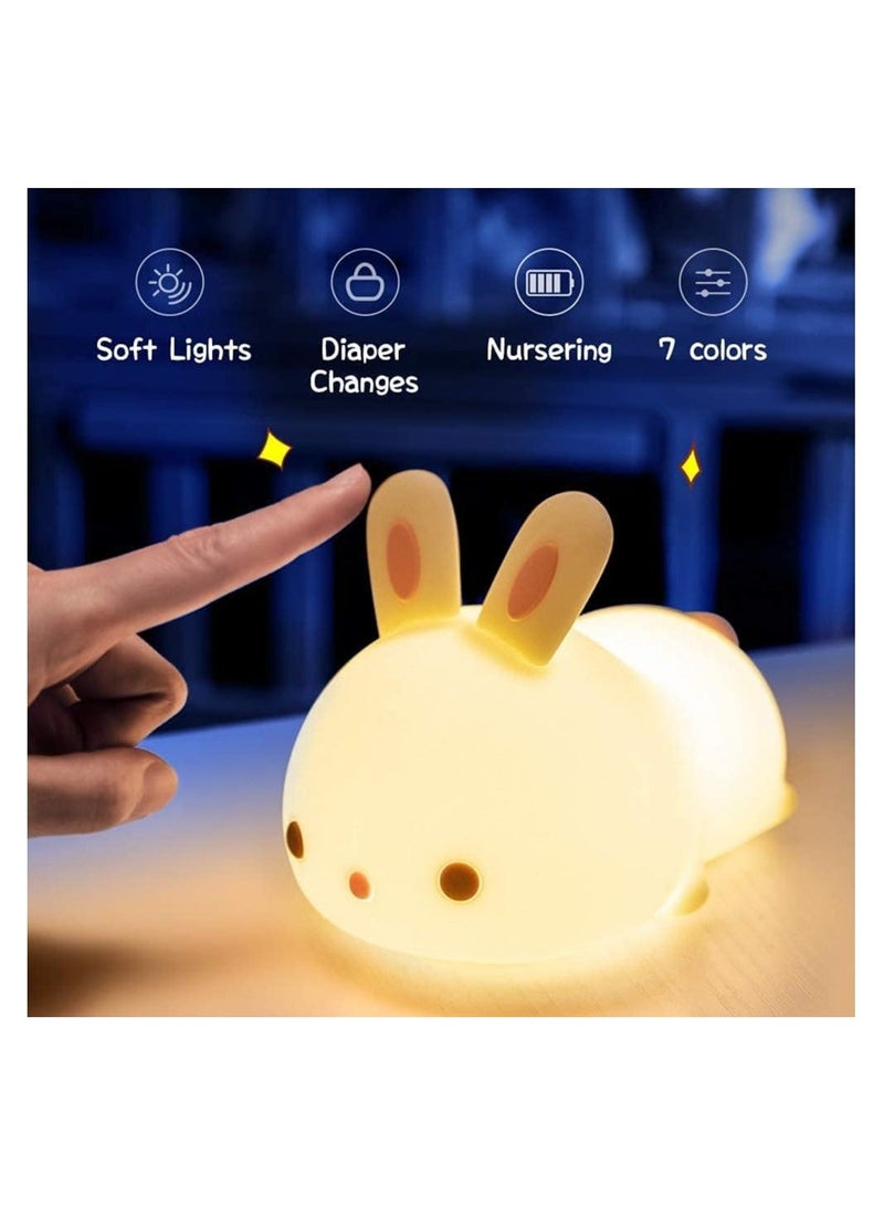 ARNOTEC Cute Night Light for Kids USB Rechargeable for Children Nursery Baby Gift Cute Bunny Light Touch 7 Color Changing Rabbit Silicone Night Lamp for Girls Newborn Room Decor - Image 4