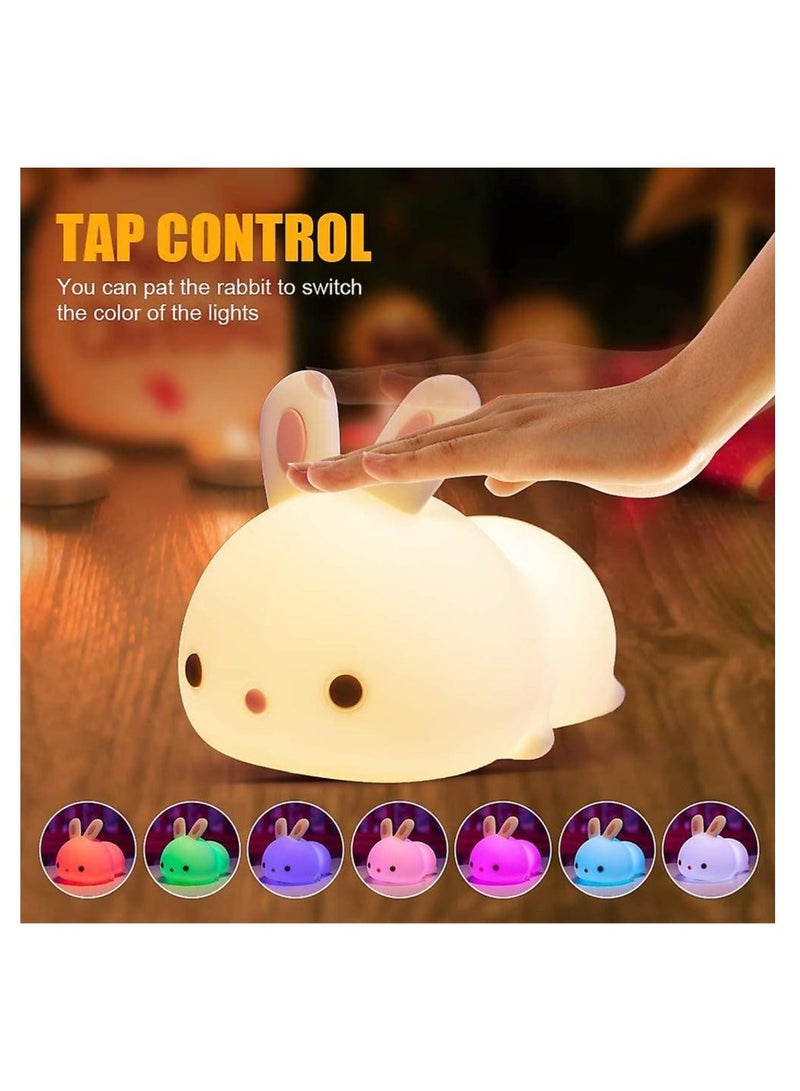 ARNOTEC Cute Night Light for Kids USB Rechargeable for Children Nursery Baby Gift Cute Bunny Light Touch 7 Color Changing Rabbit Silicone Night Lamp for Girls Newborn Room Decor - Image 2