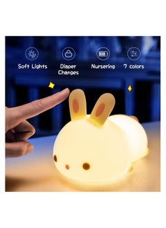 ARNOTEC Cute Night Light for Kids USB Rechargeable for Children Nursery Baby Gift Cute Bunny Light Touch 7 Color Changing Rabbit Silicone Night Lamp for Girls Newborn Room Decor  - Image 3