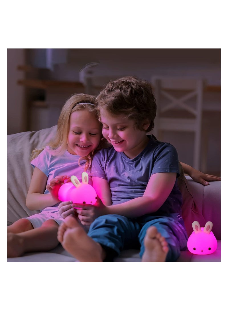 Cute Night Light for Kids USB Rechargeable for Children Nursery Baby Gift Cute Bunny Light Touch 7 Color Changing Rabbit Silicone Night Lamp for Girls Newborn Room Decor