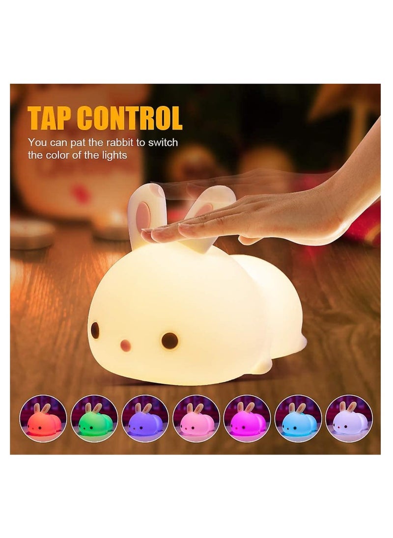 ARNOTEC Cute Night Light for Kids USB Rechargeable for Children Nursery Baby Gift Cute Bunny Light Touch 7 Color Changing Rabbit Silicone Night Lamp for Girls Newborn Room Decor  - Image 5