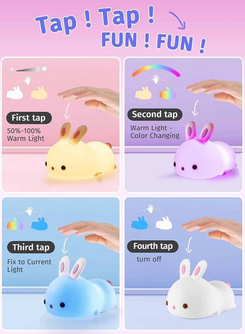 Cute Night Light for Kids USB Rechargeable for Children Nursery Baby Gift Cute Bunny Light Touch 7 Color Changing Rabbit Silicone Night Lamp for Girls Newborn Room Decor