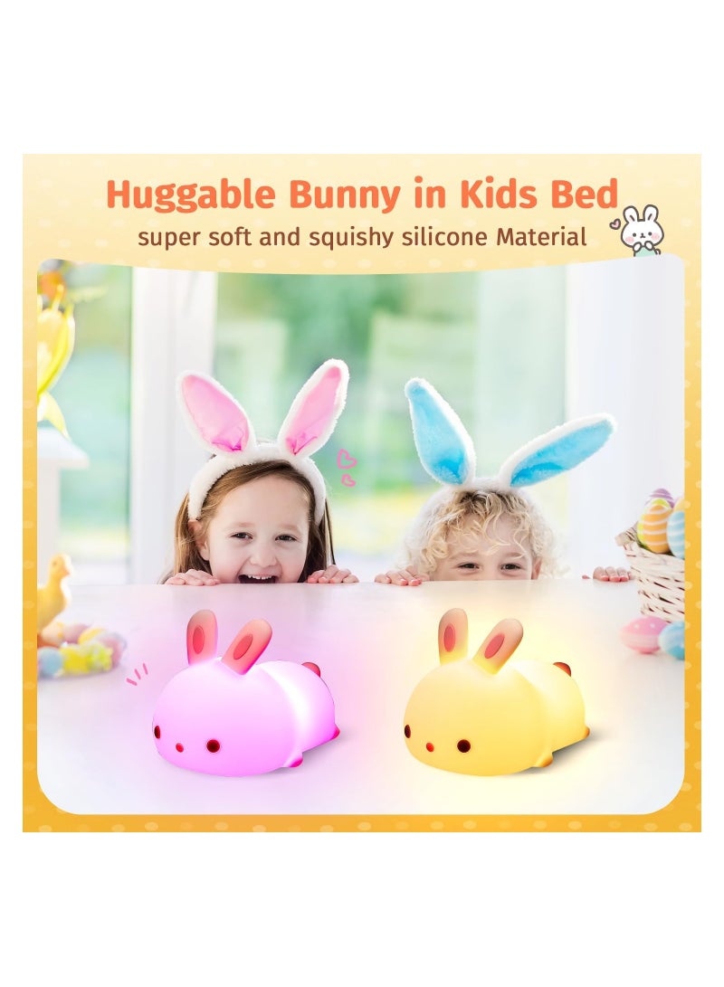Cute Night Light for Kids USB Rechargeable for Children Nursery Baby Gift Cute Bunny Light Touch 7 Color Changing Rabbit Silicone Night Lamp for Girls Newborn Room Decor