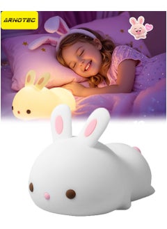 ARNOTEC Cute Night Light for Kids USB Rechargeable for Children Nursery Baby Gift Cute Bunny Light Touch 7 Color Changing Rabbit Silicone Night Lamp for Girls Newborn Room Decor  - Image 1
