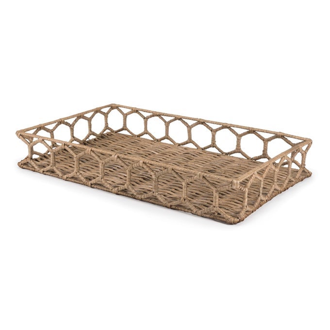 TRY1001A Honeycomb 1975 Rustic Bohemian HandWoven Rattan Tray for StorageDecoration Display Coffee Table or Serving Food Natural