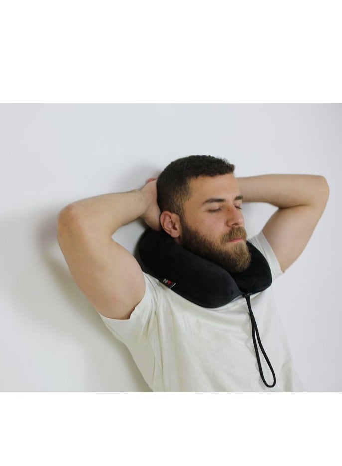 HT A classic travel pillow to support the head on long trips, made of German memory foam with a luxurious velvet cover. - Image 3