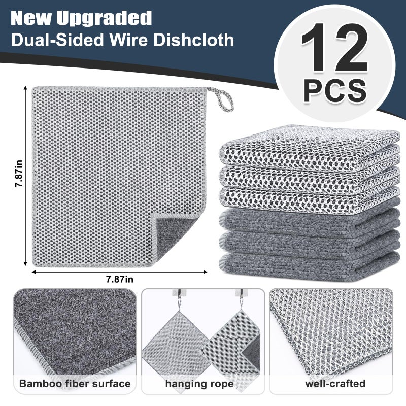 Navona 12 Pcs New Upgrade Steel Wire Dishcloth,Dry and Wet Dual-Use Steel Wire Cleaning Cloth,Powerful Cleaning Non-Scratch Wire Dishcloth Rag for Cookware, Sinks, Dishes, Stove Tops - Image 2