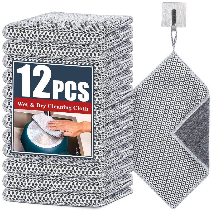 Navona 12 Pcs New Upgrade Steel Wire Dishcloth,Dry and Wet Dual-Use Steel Wire Cleaning Cloth,Powerful Cleaning Non-Scratch Wire Dishcloth Rag for Cookware, Sinks, Dishes, Stove Tops - Image 1