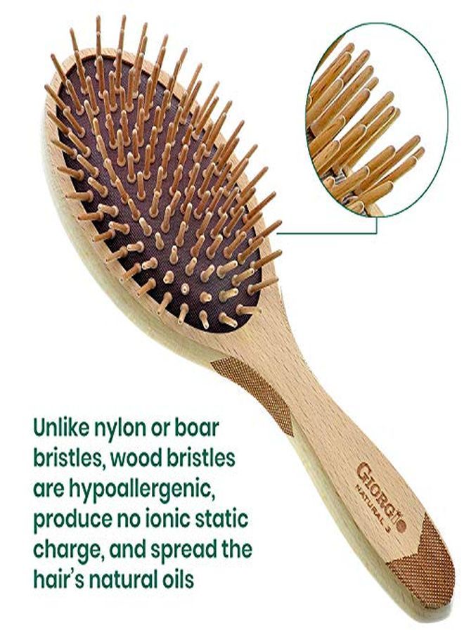 Giorgio Eco Friendly Wooden Bristle Hairbrush Large Detangling Brush And Hair Growth Brush For Thick Or Long Hair Oval Paddle Hair Brush Made With Anti Static Beechwood, Silicone Massage Cushion - Image 2