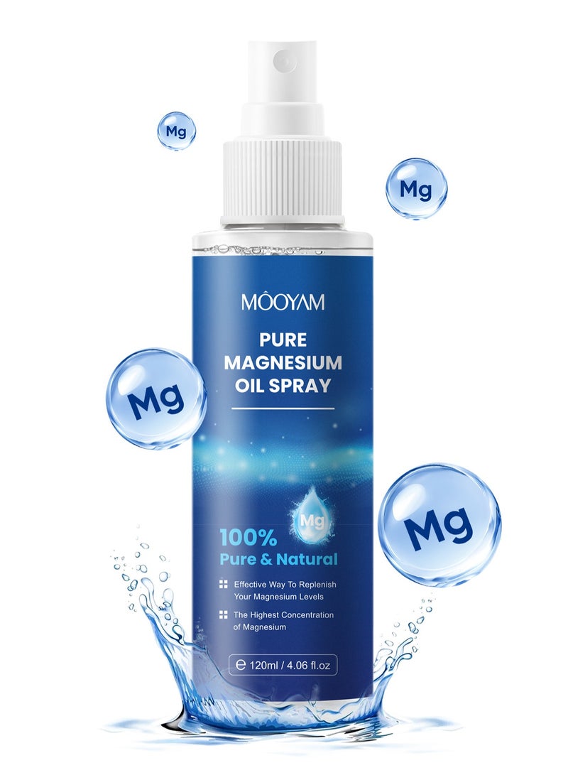 MOOYAM Pure Magnesium Oil Spray, Suitable For Sleep, Revitalizes Energy Levels, Organic Magnesium Spray For Nourishes Skin, Unclogs Pores and Replenish Magnesium Levels 120ml - Image 1