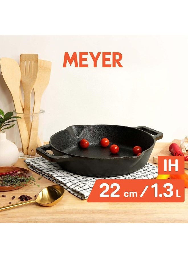MEYER Meyer Pre-Seasoned Cast Iron Skillet with 2 Side Handles 22cm Black - MY48447  - Image 3