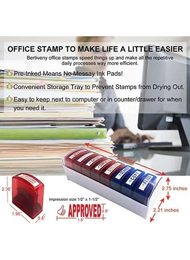 Generic - Self Inking Office Stamp Set For Approved Paid Completed Copy Faxed Scanned Stamps Rubber Business Stamp 8 Pcs With Plastic Tray Message Account Stamp Paper Work Text Ink Stampers - Image 1