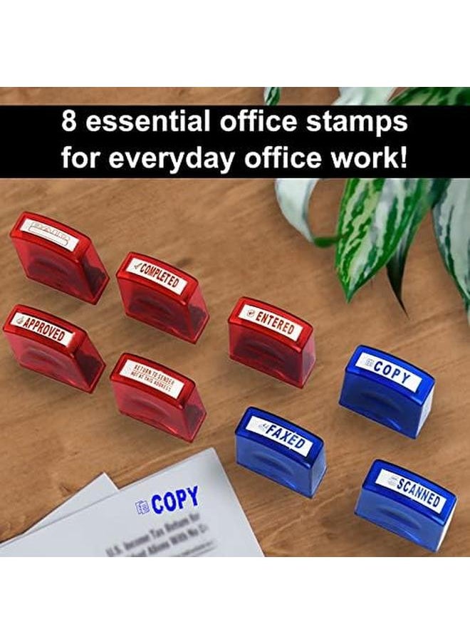 Generic - Self Inking Office Stamp Set For Approved Paid Completed Copy Faxed Scanned Stamps Rubber Business Stamp 8 Pcs With Plastic Tray Message Account Stamp Paper Work Text Ink Stampers - Image 1
