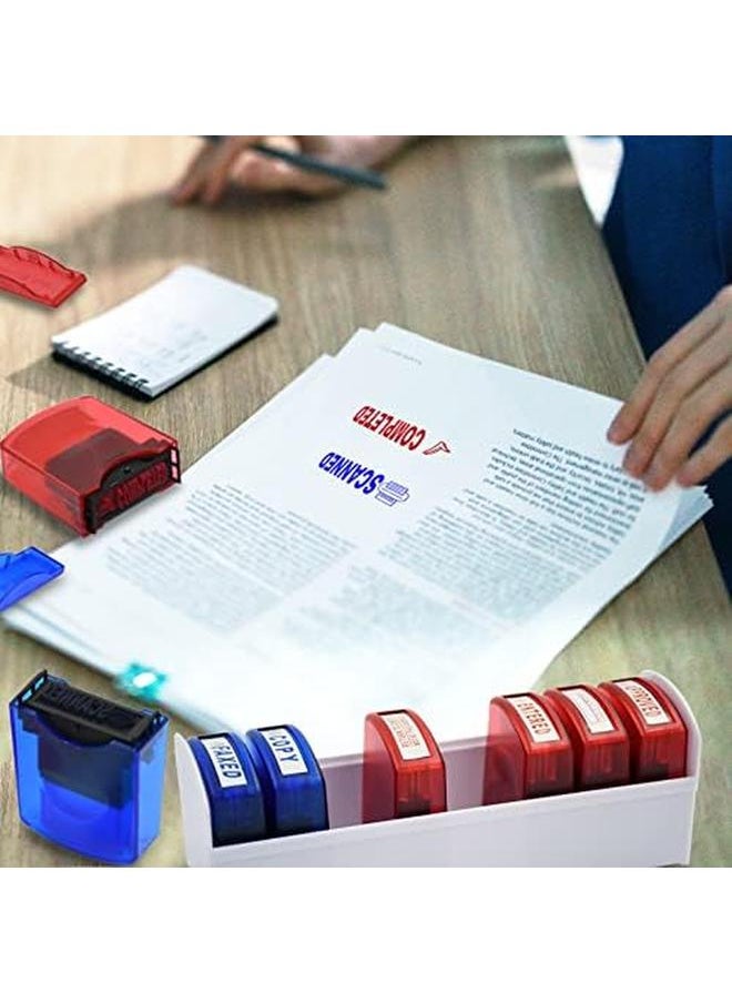 Generic - Self Inking Office Stamp Set For Approved Paid Completed Copy Faxed Scanned Stamps Rubber Business Stamp 8 Pcs With Plastic Tray Message Account Stamp Paper Work Text Ink Stampers - Image 1