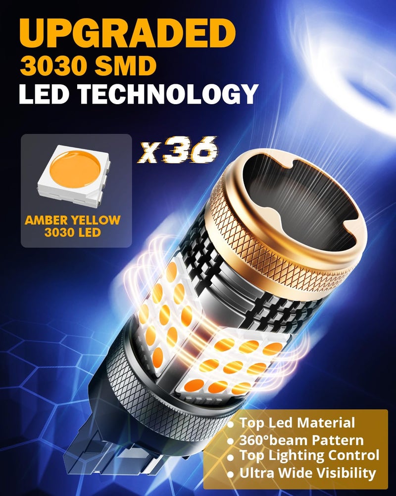 Auxbeam B21 Series 7440 LED Bulbs Amber Yellow Built in Resistor CANBUS Error Free Anti Hyper Flash 7440A 7440NA 7440AL 7440LL 7441 992 W21W WY21W Blinker Bulb 600% Super Bright Turn Signal Light - Image 4