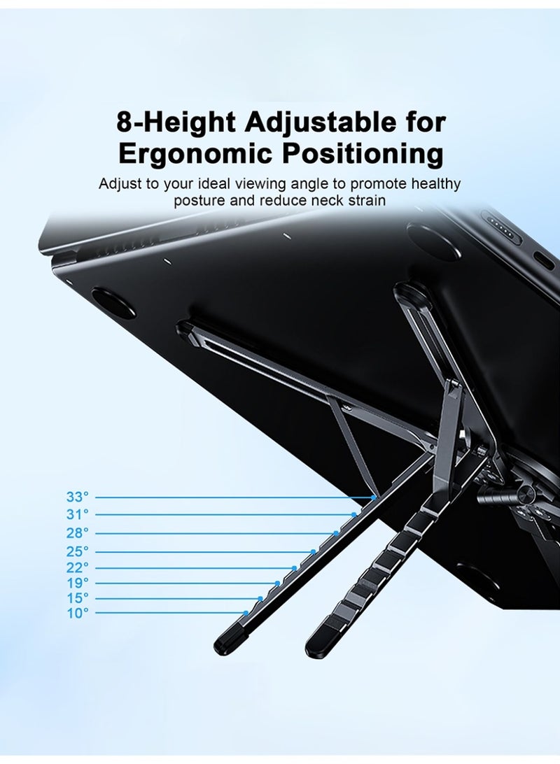 حامل ثلاثي الوظائف للكمبيوتر المحمول/الجهاز اللوحي/الهاتف، حامل مغناطيسي متعدد الأجهزة متوافق مع Magsafe، مصنوع من سبائك الألومنيوم القابلة للطي. حامل كمبيوتر محمول قابل للطي للمكاتب، حامل محمول متكامل للكمبيوتر المحمول والهاتف والجهاز اللوحي مع تثبيت مغناطيسي - ألومنيوم قابل للتعديل بثماني زوايا وقاعدة مضادة للانزلاق لأجهزة الكمبيوتر المحمولة مقاس 10-15.6 بوصة. - Image 4