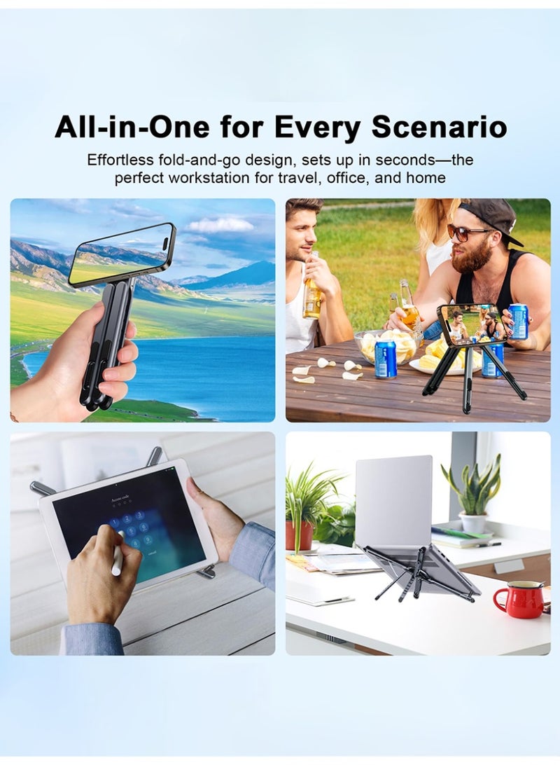 حامل ثلاثي الوظائف للكمبيوتر المحمول/الجهاز اللوحي/الهاتف، حامل مغناطيسي متعدد الأجهزة متوافق مع Magsafe، مصنوع من سبائك الألومنيوم القابلة للطي. حامل كمبيوتر محمول قابل للطي للمكاتب، حامل محمول متكامل للكمبيوتر المحمول والهاتف والجهاز اللوحي مع تثبيت مغناطيسي - ألومنيوم قابل للتعديل بثماني زوايا وقاعدة مضادة للانزلاق لأجهزة الكمبيوتر المحمولة مقاس 10-15.6 بوصة. - Image 3