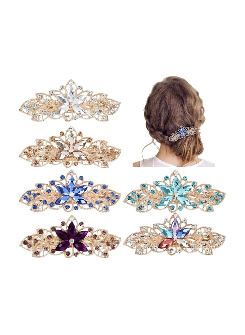 SYOSI Metal Hair Clips, 6 Pack Fancy Delicate Jeweled Gems Rhinestone Sparkly Glitter Flower French Barrette Metal Hair Clips, Bun Chignon Twist Hairpins Ponytail Holder Headpiece Accessories for Women Girl - Image 1