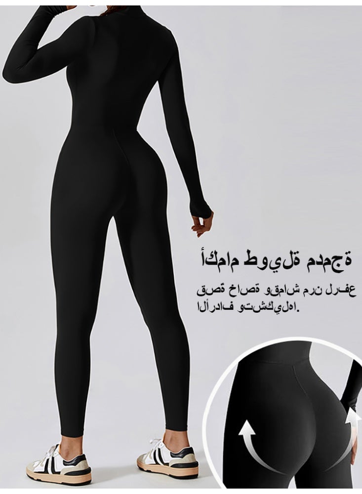 عام طقم بذلة رياضية نسائية - بذلة لياقة بدنية طويلة الأكمام - ملابس جيم قطعة واحدة - Image 3
