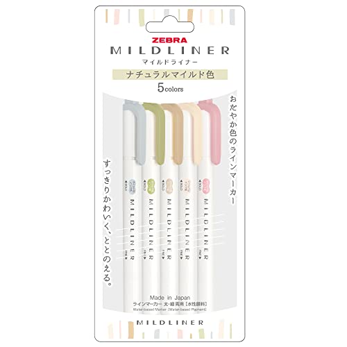 Zebra Pen Technologies Mildliner WKT7-5C-NTC Highlighter, Natural Mild, 5 Colors Set - Image 1