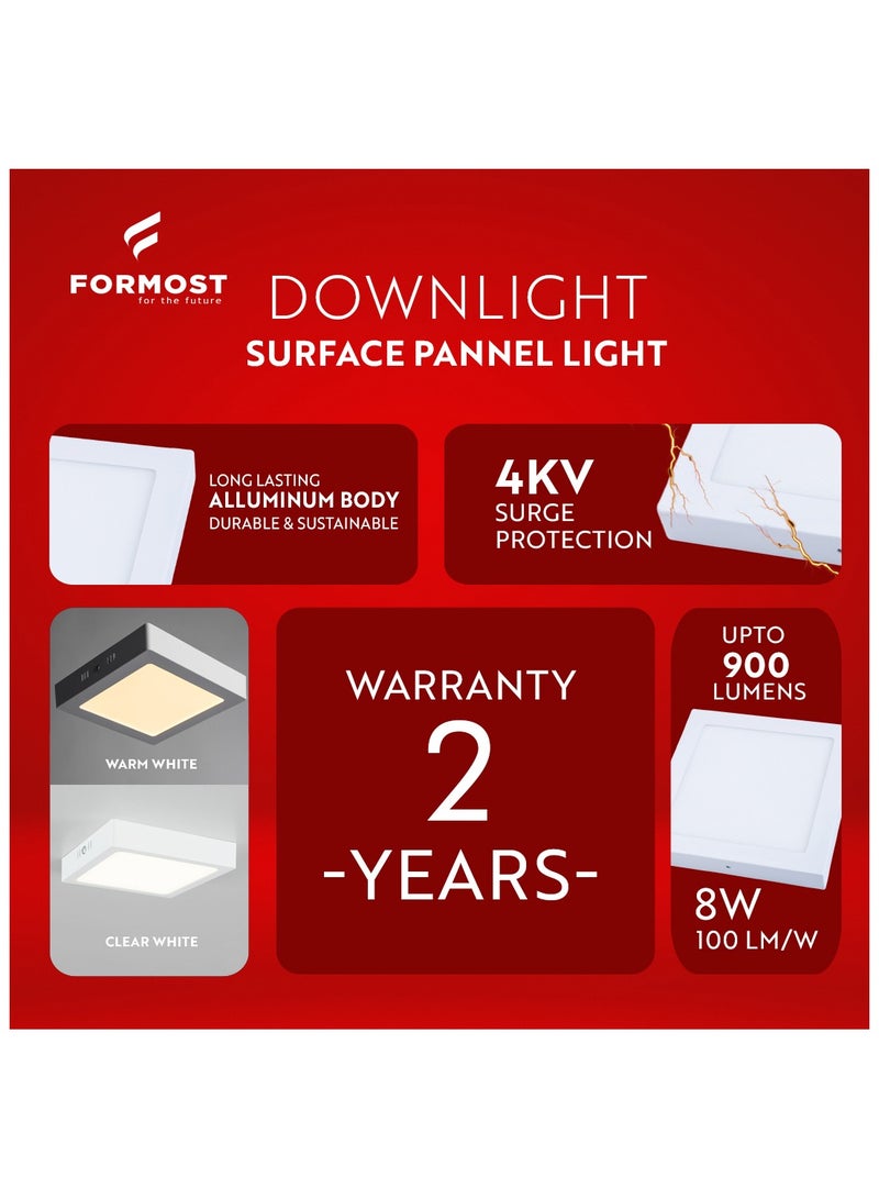 FORMOST FORMOST Surface Down Light LED Square 22W| Surge Protection Upto 4KV | Long Lasting Downlighter for Home Shops and Hotels Ceiling | Durable and Sustainable | 2 Years Warranty | Warm White | Pack of 6  - Image 4