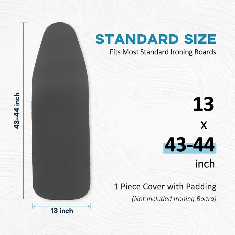 RAINHOL 43x13 Small Ironing Board Cover and Pad, Iron Board Replacement Cover, Thick Felt Padding, Scorch Resistant 100% Cotton, Heat Reflective, Elastic Edge, Black - Image 2