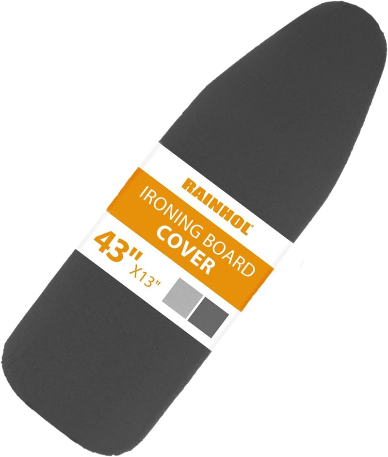 RAINHOL 43x13 Small Ironing Board Cover and Pad, Iron Board Replacement Cover, Thick Felt Padding, Scorch Resistant 100% Cotton, Heat Reflective, Elastic Edge, Black - Image 1