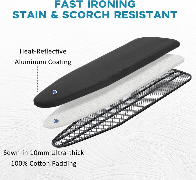 RAINHOL 43x13 Small Ironing Board Cover and Pad, Iron Board Replacement Cover, Thick Felt Padding, Scorch Resistant 100% Cotton, Heat Reflective, Elastic Edge, Black - Image 4