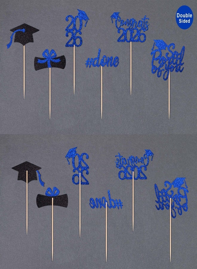 Gexolenu 36 pcs Class of 2026 Graduation Cupcake Toppers, Blue Glitter Double-Sided Grad Cap Cake Toppers for Graduation Party Supplies, 2026 Graduate Party Cake Picks Decorations - Image 4