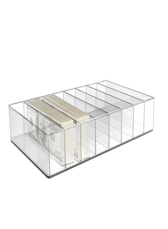JINGHANGER Large Cash Organizer 8 Sections Clear Money Budget Tray Organizer Plastic Divider Bill Storage Holder for Money Budget Envelopes, Palette Makeup, Cables and More, 10 x 7 x 2.2 Inch - Image 1