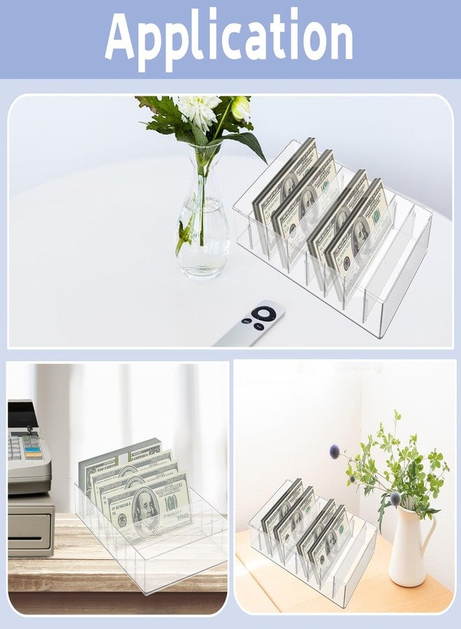 JINGHANGER Large Cash Organizer 8 Sections Clear Money Budget Tray Organizer Plastic Divider Bill Storage Holder for Money Budget Envelopes, Palette Makeup, Cables and More, 10 x 7 x 2.2 Inch - Image 4
