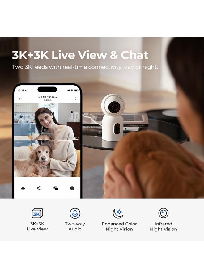 إيميلاب كاميرا  مراقبة إيميلاب ذكية داخلية ثنائية بدقة 3K+3K واي فاي تعمل بالكهرباء C30-Dual - أبيض - Image 4