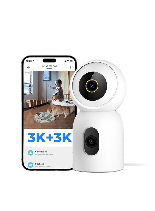 إيميلاب كاميرا  مراقبة إيميلاب ذكية داخلية ثنائية بدقة 3K+3K واي فاي تعمل بالكهرباء C30-Dual - أبيض - Image 1