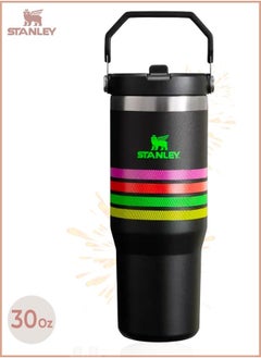 IceFlow Stainless Steel Tumbler 30oz, Leak Resistant, Vacuum Insulated Water Bottle with Straw, Keeps Drinks Cold for 12 Hours or Iced for 2 Days, Ideal for Home, Office or Travel, Black Neon Mesh