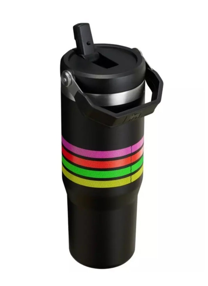 Stanley - IceFlow Stainless Steel Tumbler 30oz, Leak Resistant, Vacuum Insulated Water Bottle with Straw, Keeps Drinks Cold for 12 Hours or Iced for 2 Days, Ideal for Home, Office or Travel, Black Neon Mesh - Image 1