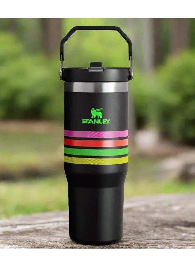 Stanley - IceFlow Stainless Steel Tumbler 30oz, Leak Resistant, Vacuum Insulated Water Bottle with Straw, Keeps Drinks Cold for 12 Hours or Iced for 2 Days, Ideal for Home, Office or Travel, Black Neon Mesh - Image 1