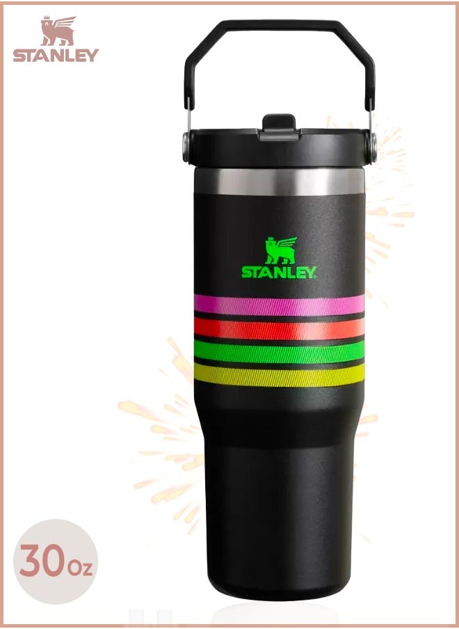 Stanley - IceFlow Stainless Steel Tumbler 30oz, Leak Resistant, Vacuum Insulated Water Bottle with Straw, Keeps Drinks Cold for 12 Hours or Iced for 2 Days, Ideal for Home, Office or Travel, Black Neon Mesh - Image 1