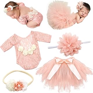 SPOKKI SPOKKI 4 PCS Newborn Photography Props Outfits-BabyTutu Skirt Cute Bow Headdress and Lace Rompers Flower Headband Sets  - Image 1