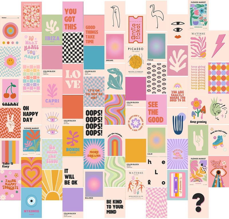 KBKBART Preppy Room Decor  70pcs Preppy Wall Collage Kit Aesthetic Pictures  Cute Preppy Wall Decor  Trendy Pink Photo Collage Kit 4""x6"" Preppy Wall Art Posters  Preppy Things for Teen Girls Bedroom Dorm - Image 1